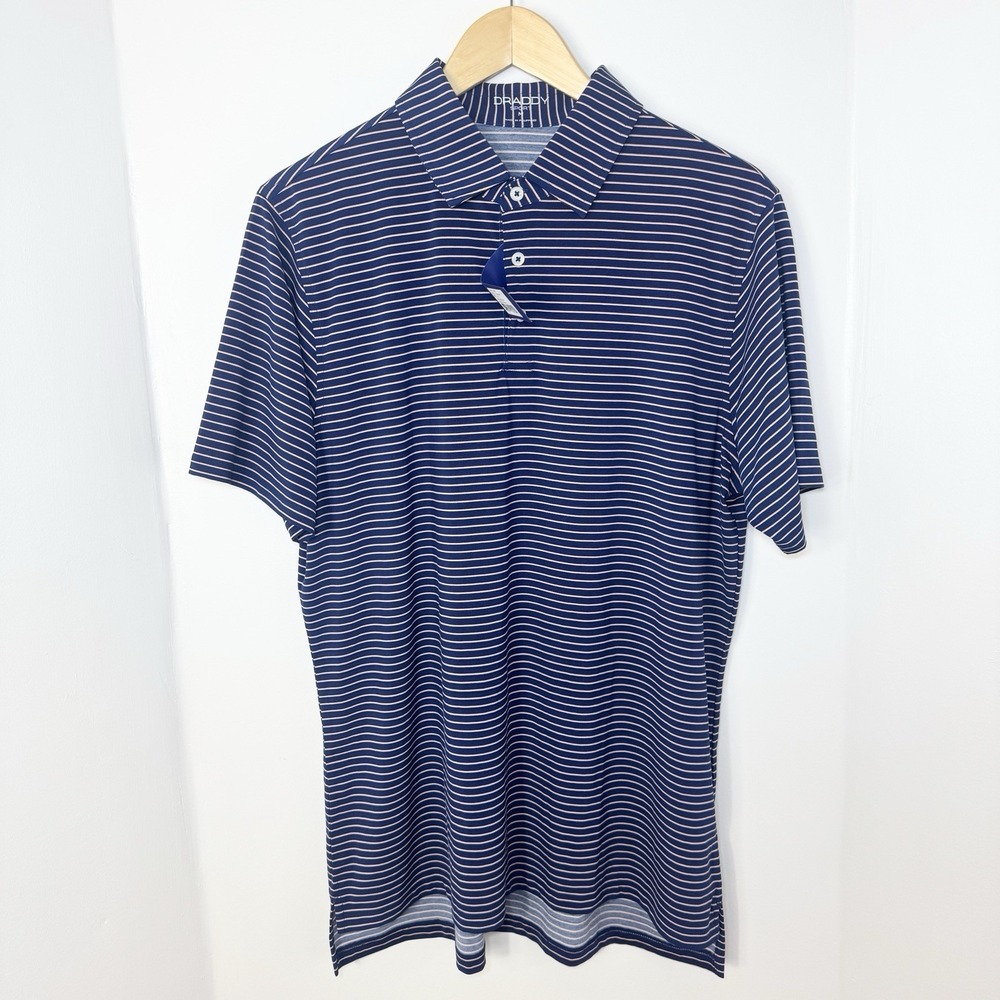 B Draddy Sport Mens Matt Golf Polo Shirt Size M Navy Orange Stripe Performance